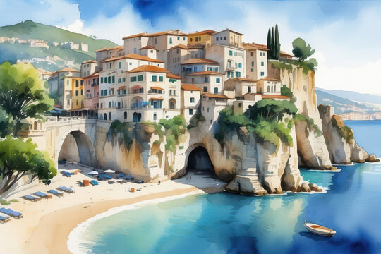 Italy city watercolor style in the Europe