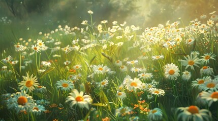Wall Mural - a sun-kissed meadow carpeted with vibrant daisies, 