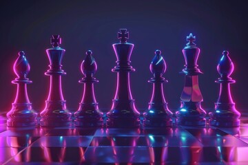 Poster - A collection of chess pieces arranged on a wooden chess board