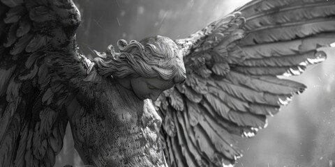 Poster - A classic depiction of an angel in a black and white photograph