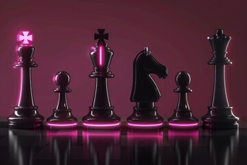 Poster - A set of black and white chess pieces placed on a flat surface