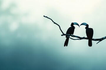 Aufkleber - A scene of two birds perched on a tree branch, looking out at something