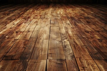 Poster - A close-up of a wooden floor against a dark background