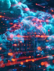 Leinwandbilder - Abstract visualization of cloud computing, featuring glowing digital elements representing data processing and AI operations within the cloud. Generative AI