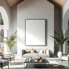 Wall Mural - A living room with a mockup poster empty white and with Modern commercial building interior with A large blank white screen frame optimized creative engaging unique engaging.