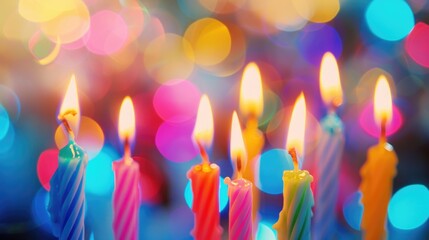 Poster - A close-up view of multiple lit candles sitting on top of a cake