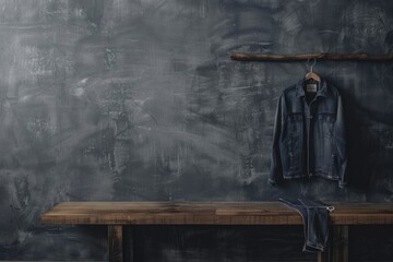 Poster - A simple wooden bench placed beside a blackboard wall, suitable for various educational or decorative settings