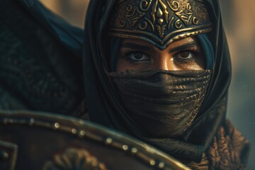 Poster - A close-up view of a person wearing a mask