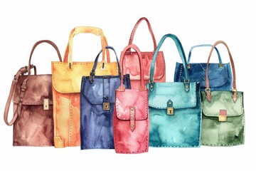 Aufkleber - A collection of four unique handbags in different colors placed on a clean and simple white background