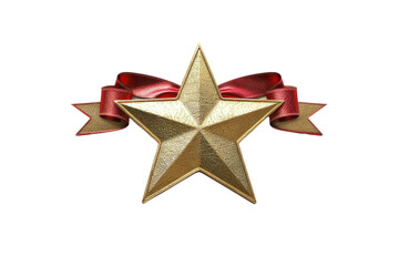 Elegant golden star with red ribbon, symbolizing excellence and achievement, perfect for awards, celebrations, or festive decorations.