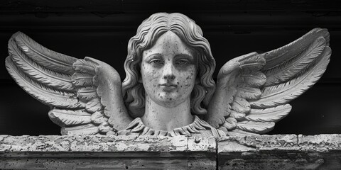 Poster - A statue of an angel in black and white photography