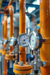 Aufkleber - A detailed view of a pressure gauge in a room, perfect for illustrating industrial or technical concepts