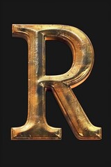 Poster - A single golden letter 'R' set against a dark, matte black background