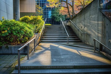 Aufkleber - A set of stairs leading up to a building, suitable for use in real estate or architecture images