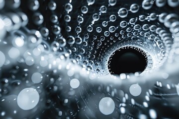 Poster - A close-up shot of bubbles emerging from a tube, with a grayscale color scheme