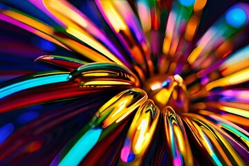Poster - A close-up abstract image of shiny, iridescent, metallic shapes radiating outwards from a central point