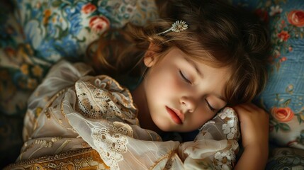 Wall Mural - Close up of a lovely young girl sleeping in her bed