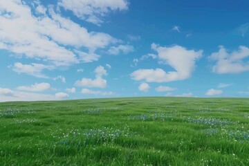Aufkleber - Field of lush green grass featuring vibrant blue flowers
