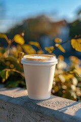 Poster - A cup of coffee sitting on a ledge, perfect for a morning pick-me-up or a study break