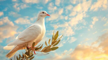 Wall Mural - A white bird sits atop a tree branch, surrounded by foliage