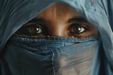 Poster - A portrait of a person's face covered by a veil, useful for creative or conceptual purposes