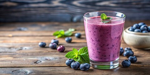 Poster - Fresh blueberry smoothie in a glass , blueberry, smoothie, drink, healthy, refreshing, beverage, fruit, purple, blended