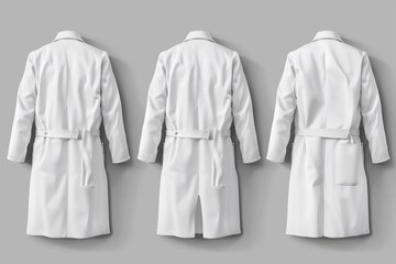 Poster - Three white bathrobes hanging on a wall, perfect for interior design or fashion photography