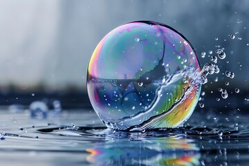 Wall Mural - A snapshot of a bubble bursting, with a rainbow sheen on its surface