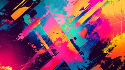 Fototapete - Design an abstract background inspired by digital glitches, with fragmented shapes and vibrant, clashing colors.