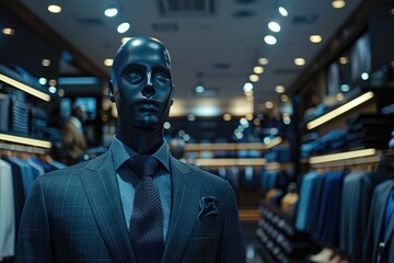 Poster - A mannequin dressed in a suit and tie in a store setting
