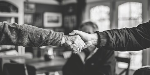 Poster - A classic moment of friendship or agreement captured in a black and white photograph