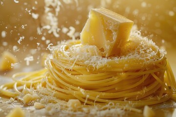 Poster - A plate of pasta topped with melted cheese