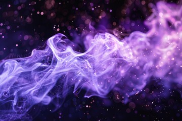 Poster - A close-up shot of purple smoke floating in the air against a dark, black background