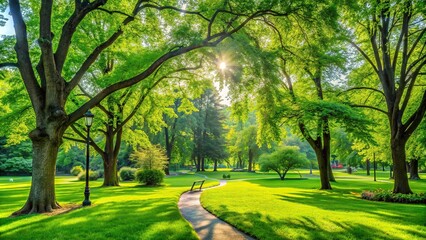 Wall Mural - Lush green trees in a vibrant park setting , park, nature, landscape, foliage, outdoors, environment, summer, sunny