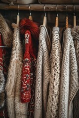 Poster - A rack of sweaters and scarves displayed for sale or storage