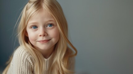 Canvas Print - A young child with long blonde locks and bright blue eyes, suitable for use in family or lifestyle imagery