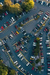 Canvas Print - A typical scene of a parking lot filled with numerous parked vehicles, suitable for use in illustrations about daily life, transportation, or urban scenes