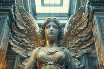 Poster - A statue of an angel inside a building, suitable for use in decorative or architectural contexts