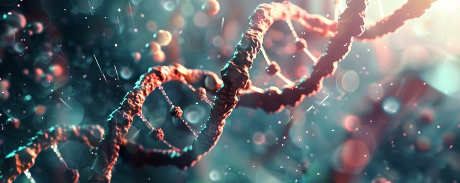 Abstract DNA strand with blurred background.