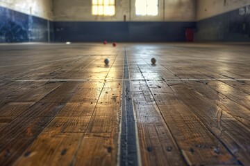 Poster - A wooden floor in a room with a window, suitable for use as a background or interior design element