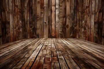 Poster - A simple interior design element with a wooden wall and floor, ideal for use in home decor or minimalist style settings