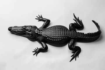 Poster - A black and white image of an alligator in its natural habitat