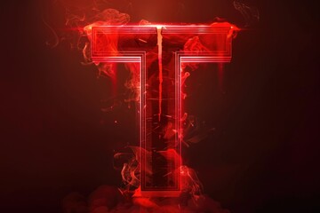 Aufkleber - A single red lit letter T on a black background