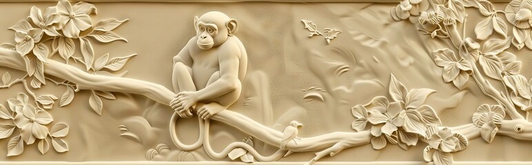 3d monkey Wallpaper Background golden art for digital printing wallpaper, mural, custom design wallpaper. AI generated illustration