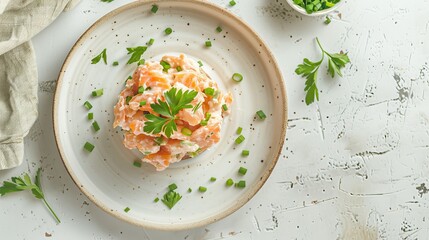 Wall Mural - Salmon spread on the plate top view