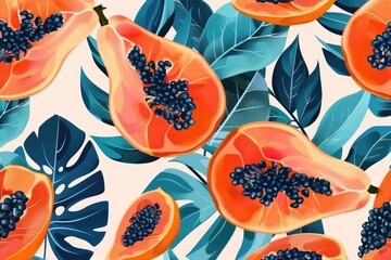 Poster - Close-up shot of papaya leaves arranged in a pattern on a white background, ideal for designs and textures