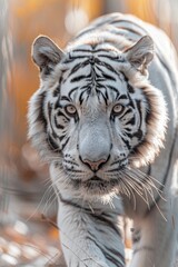 Wall Mural - A close-up view of a tiger walking through tall grass