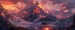 © Coosh448 - Rocky mountain peak bathed in the warm glow of a campfire, 4K hyperrealistic photo