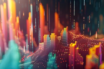 Wall Mural - Abstract digital visualization of market data with bright colors, perfect for a futuristic financial wallpaper, illustration, or best-selling analytical background