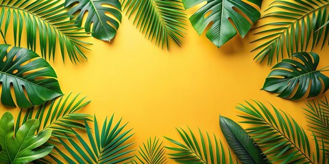 Canvas Print - Tropical leaf background with modern shapes and summer theme , Plants, floral elements, tropical, modern, shapes, summer